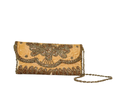 Handmade Cotton Beaded Clutch Bag with Chain Strap