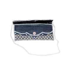 Handmade Cotton Beaded Clutch Bag with White and Brown Detailing