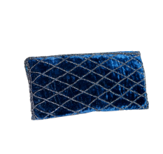 Handcrafted Velvet Beaded Clutch Bag with Chain Strap in Navy Blue Floral Design