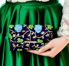 Velvet Beaded Clutch Bag with Gold Chain in Vibrant Floral Design