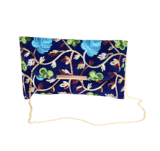 Velvet Beaded Clutch Bag with Gold Chain in Vibrant Floral Design