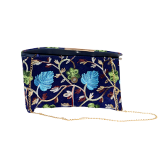 Velvet Beaded Clutch Bag with Gold Chain in Vibrant Floral Design