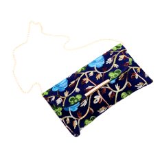 Velvet Beaded Clutch Bag with Gold Chain in Vibrant Floral Design