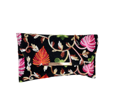 Handcrafted Velvet Beaded Clutch Bag with Gold Chain