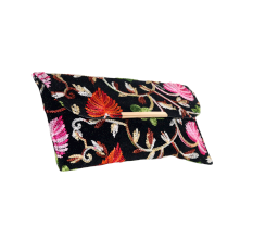 Handcrafted Velvet Beaded Clutch Bag with Gold Chain