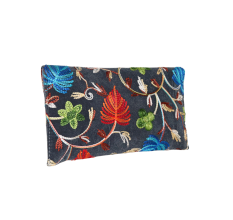 Cotton Embroidered Clutch Bag with Gold Chain in Vibrant Floral Design
