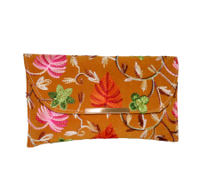 Handcrafted Cotton Embroidered Clutch with Gold Chain