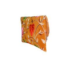 Handcrafted Cotton Embroidered Clutch with Gold Chain
