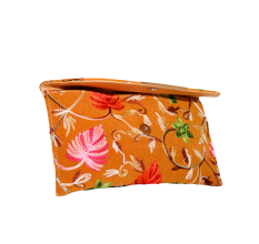 Handcrafted Cotton Embroidered Clutch with Gold Chain
