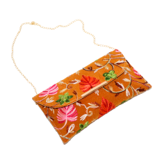 Handcrafted Cotton Embroidered Clutch with Gold Chain