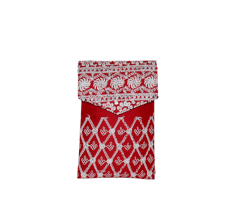 Red Cotton Phone Clutch Bag with Mirror Work and Gold Chain