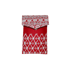 Red Cotton Phone Clutch Bag with Mirror Work and Gold Chain