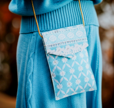 Handcrafted Sky Blue Cotton Clutch Bag with Mirror Work