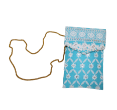 Handcrafted Sky Blue Cotton Clutch Bag with Mirror Work