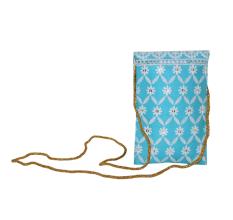 Handcrafted Sky Blue Cotton Clutch Bag with Mirror Work