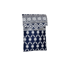 Navy Blue Floral Design Cotton Clutch Bag with Mirror Work and Gold Chain