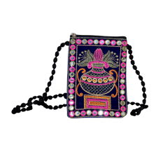 Cotton Mirror Work Hand Bag with Colorful Embroidery and Beaded Chain