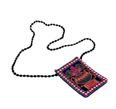 Cotton Mirror Work Hand Bag with Colorful Embroidery and Beaded Chain