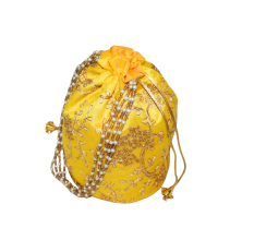 Elegant Handmade Yellow Cotton Potli Bag with Beadwork