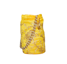 Elegant Handmade Yellow Cotton Potli Bag with Beadwork