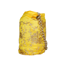 Elegant Handmade Yellow Cotton Potli Bag with Beadwork
