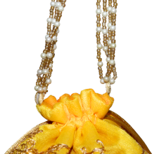 Elegant Handmade Yellow Cotton Potli Bag with Beadwork