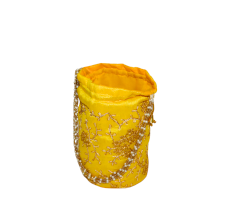Elegant Handmade Yellow Cotton Potli Bag with Beadwork