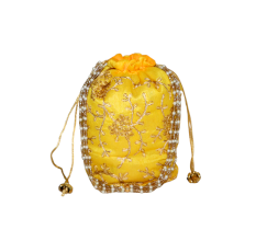Elegant Handmade Yellow Cotton Potli Bag with Beadwork