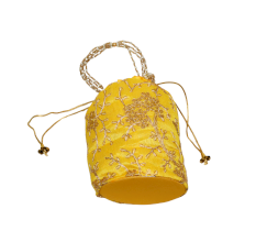 Elegant Handmade Yellow Cotton Potli Bag with Beadwork