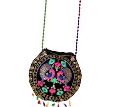 Cotton and Beads Embroidered Handbag with Colorful Tassels