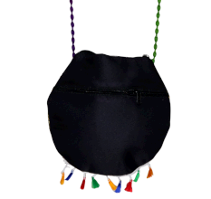 Cotton and Beads Embroidered Handbag with Colorful Tassels