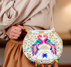 Handcrafted Cotton & Beads Handbag with Colorful Embroidery for Women