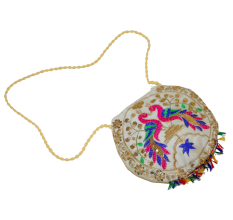 Handcrafted Cotton & Beads Handbag with Colorful Embroidery for Women