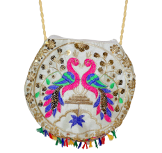 Handcrafted Cotton & Beads Handbag with Colorful Embroidery for Women