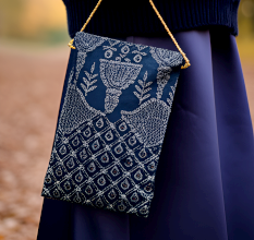 Cotton and Beads Handbag with Gold Chain Strap for Festive Occasions