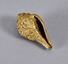 Vintage Engraved Brass Conch Shankh Shell for Prayer Room
