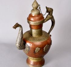 Engraved Beautiful Copper and White Metal Kettle for Decoration
