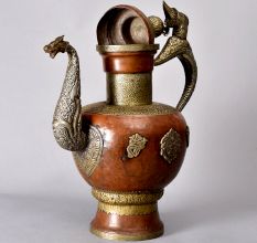 Engraved Beautiful Copper and White Metal Kettle for Decoration