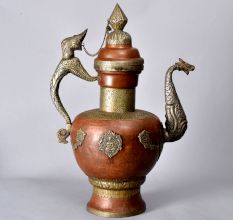 Engraved Beautiful Copper and White Metal Kettle for Decoration