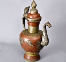 Engraved Beautiful Copper and White Metal Kettle for Decoration