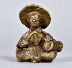 Brass Chinese Man Statue Playing Drum in Tribal Art for Decor