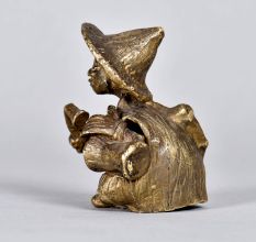Brass Chinese Man Statue Playing Drum in Tribal Art for Decor