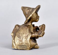 Brass Chinese Man Statue Playing Drum in Tribal Art for Decor
