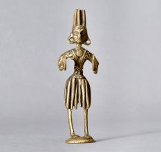 Tribal Art Handmade Brass Man Statue Playing Manjeera for Decor