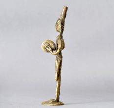Tribal Art Handmade Brass Man Statue Playing Manjeera for Decor