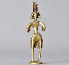 Tribal Art Handmade Brass Man Statue Playing Manjeera for Decor
