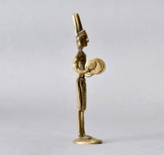 Tribal Art Handmade Brass Man Statue Playing Manjeera for Decor