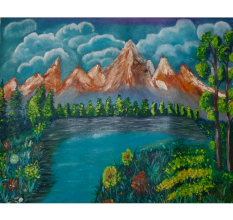 Majestic Mountain Landscape Acrylic on Canvas by Artist Gayatri Sharma | 27 x 21 inches