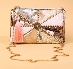 Iridescent Sequin Clutch with Central Beadwork & Tassel Accent
