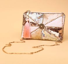 Iridescent Sequin Clutch with Central Beadwork & Tassel Accent